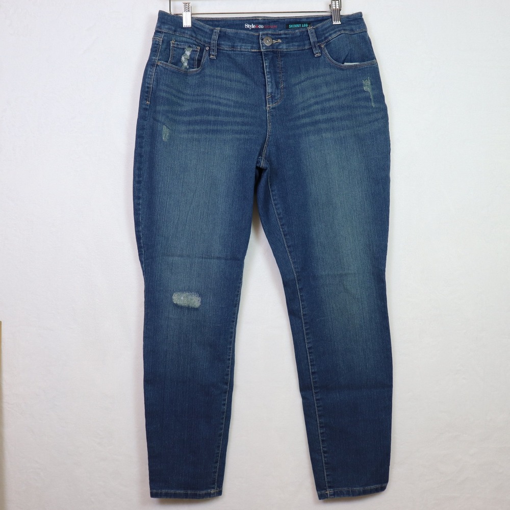 STYLE & CO‎ Blue Distressed Skinny Leg Jeans 14P